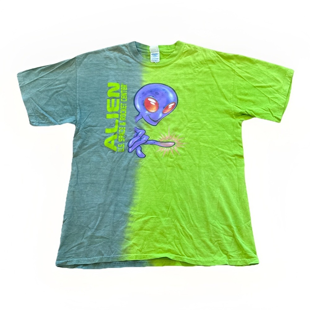 Vintage Alien Shirt Mens L US Space And Rocket Center Green Tie Dye Y2K‎
